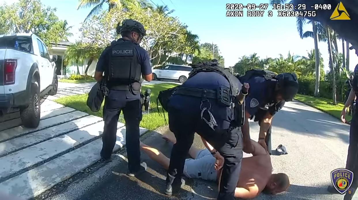Police footage from the arrest of Brad Parscale in Florida on Sunday (Fort Lauderdale Police Departmen)