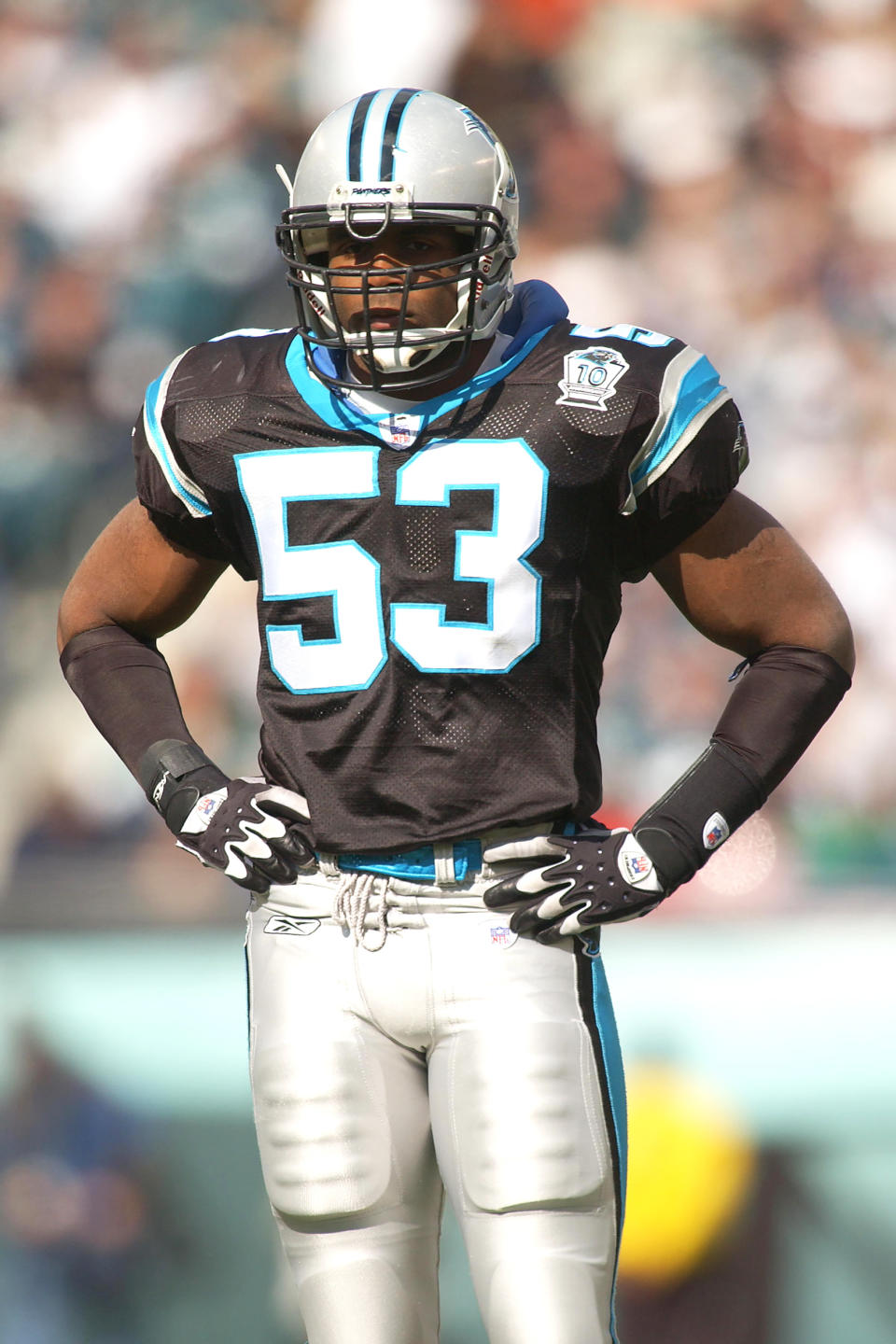 Brandon Short of the Carolina Panthers looks on during a NFL football game against the Philadelphia Eagles on Oct. 17, 2004, in Philadelphia. (Mitchell Layton / Getty Images file)