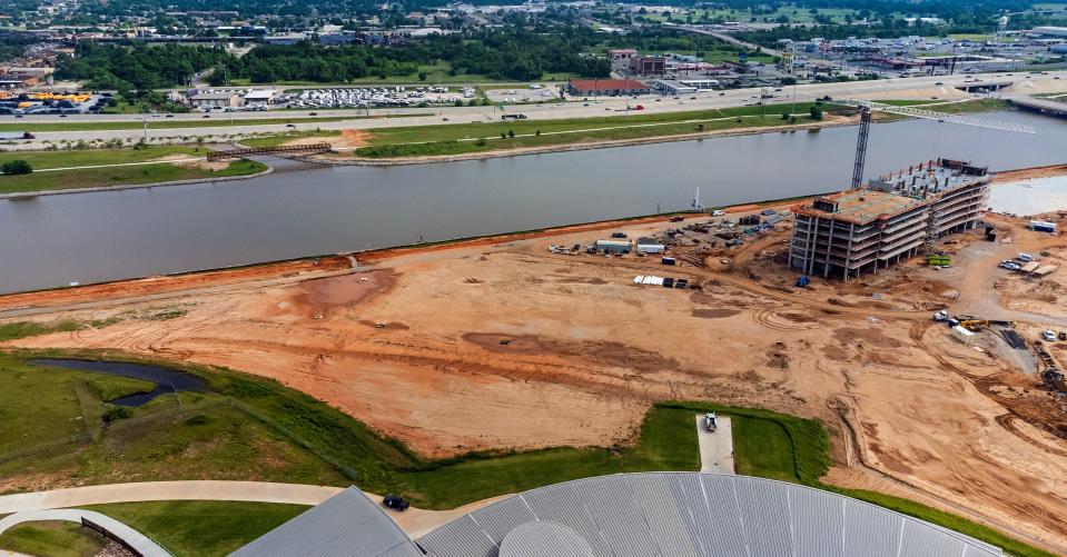 Crews continue work on the OKANA resort next the First Americans Museum  in Oklahoma City, Okla. on Tuesday, May 23, 2023.