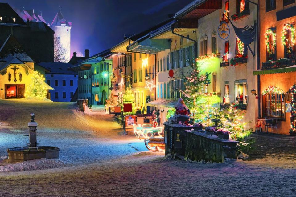 cute town of Gruyere in Switzerland during December