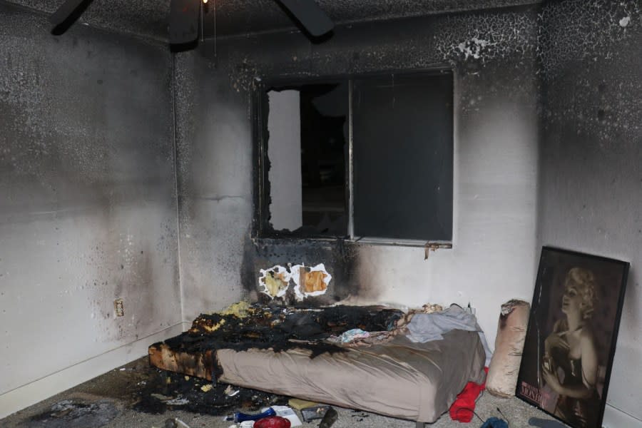 <em>Damage from the fire Stanley Weaver allegedly set in his apartment. (KLAS)</em>