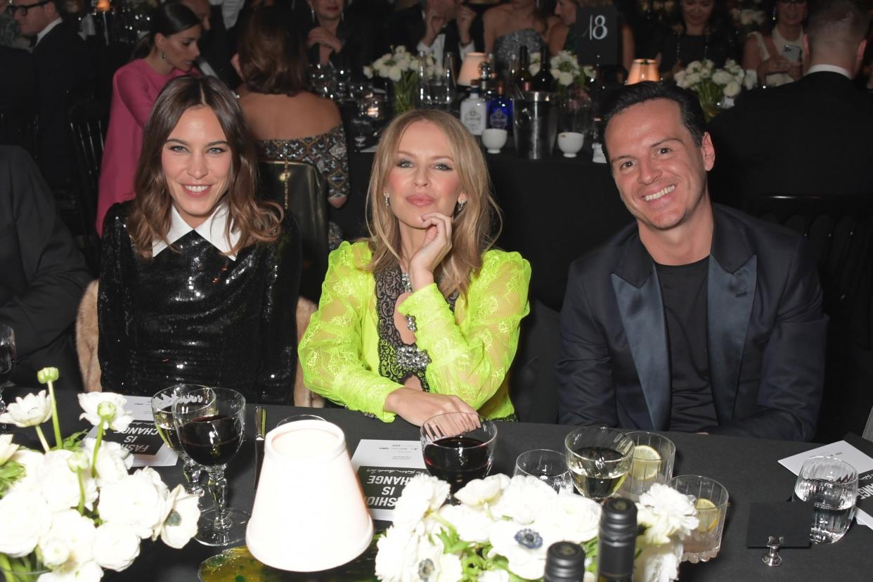 Jingle belles: Alexa Chung, Kylie Minogue and Andrew Scott at the Fashion Awards: Dave Benett