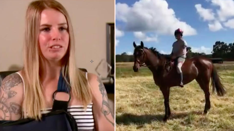 Natasha Faithfull, left, was left with an extensive list of injuries after her horse stomped on her in Albany. Source: 7News