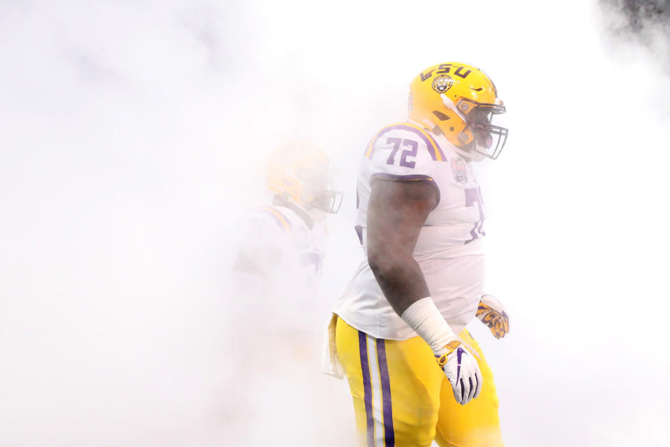 LSU DT Tyler Shelvin could help shore up the Cowboys' interior. (Jason Getz-USA TODAY Sports)