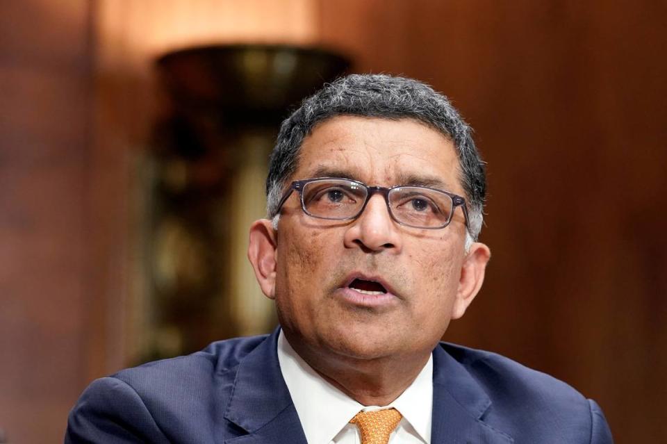 Vivek Sankaran, CEO of Albertsons Cos., speaks on the proposed Kroger-Albertsons merger at a U.S. Senate hearing in November.