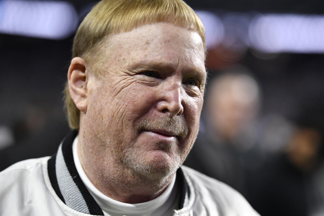 LAS VEGAS, NEVADA - JANUARY 09:  Owner and managing general partner Mark Davis of the Las Vegas Raiders is seen before a game against the Los Angeles Chargers at Allegiant Stadium on January 09, 2022 in Las Vegas, Nevada. The Raiders defeated the Chargers 35-32 in overtime. (Photo by Chris Unger/Getty Images)