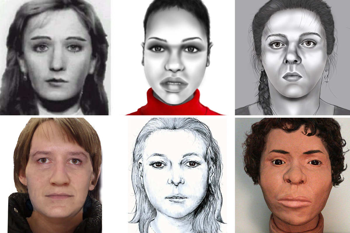 Facial reconstructions showing some of the 22 women police across three European countries are trying to identify  (Interpol/ES composite)