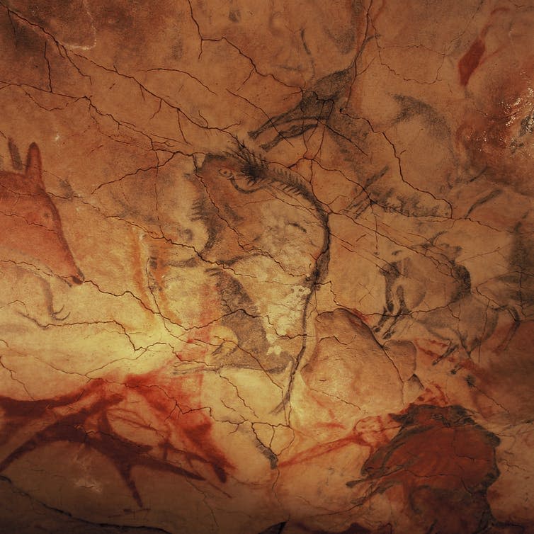 <span>Cave paintings depict early humans in species-rich ecosystems.</span><span><a class="link " href="https://commons.wikimedia.org/wiki/File:Cave_of_Altamira_and_Paleolithic_Cave_Art_of_Northern_Spain-110113.jpg" rel="nofollow noopener" target="_blank" data-ylk="slk:Yvon Frunea/Wikimedia Commons.;elm:context_link;itc:0;sec:content-canvas">Yvon Frunea/Wikimedia Commons.</a>, <a class="link " href="http://creativecommons.org/licenses/by-sa/4.0/" rel="nofollow noopener" target="_blank" data-ylk="slk:CC BY-SA;elm:context_link;itc:0;sec:content-canvas">CC BY-SA</a></span>