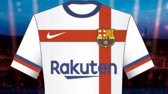 El diario Mundo Deportivo publicó este fotomontaje del posible diseño del segundo uniforme presentado por Nike y vetado por el FC Barcelona para la temporada 2020-2021. / Imagen: Mundo Deportivo / Hugo Navarro