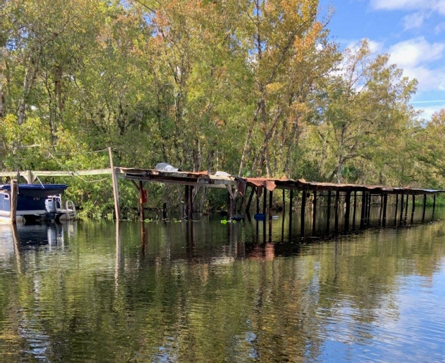 The scene behind Highland Park Fish Camp in DeLand. There's a dock down there, about two feet under the water.