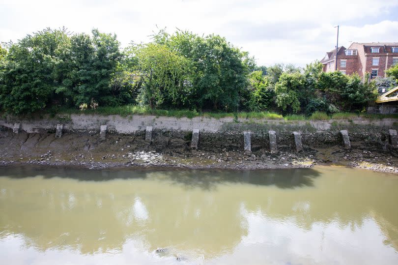 A section of the New Cut in Bristol near the Banana Bridge, Tuesday 2 July 2024, where the wall is in danger of collapse.