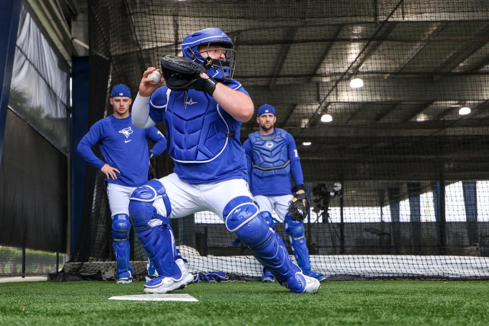 Feb. 17: Toronto Blue Jays catcher Alejandro Kirk participates in spring training workouts at the Blue Jays Player Development Complex.