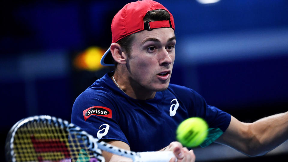 Alex De Minaur, pictured during the ATP Next Gen final, lost to Italian wildcard Jannik Sinner.