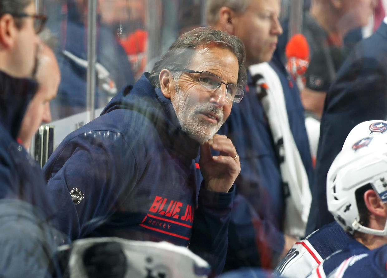 PHILADELPHIA, PA - DECEMBER 06:  Head Coach of the Columbus Blue Jackets John Tortorella follows the play on the ice against the Philadelphia Flyers on December 6, 2018 at the Wells Fargo Center in Philadelphia, Pennsylvania.  (Photo by Len Redkoles/NHLI via Getty Images)