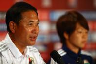 Japan's coach Norio Sasaki speaks during a press conference prior to their FIFA Women's World Cup final match against the US, at BC Place Stadium in Vancouver, Canada, on July 4, 2015