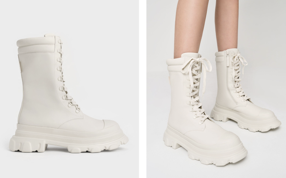 Chunky Sole Padded Combat Boots in chalk 