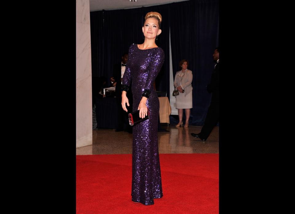 Sequins can go wrong in so many ways, but Kate gets it right. The dress fits like a glove, the long sleeve detailing eliminates the need for any jewelry. And the deep plum is an unexpected alternative to black.     2012 White House Correspondents' Association Dinner  (Photo Credit: Getty Images)