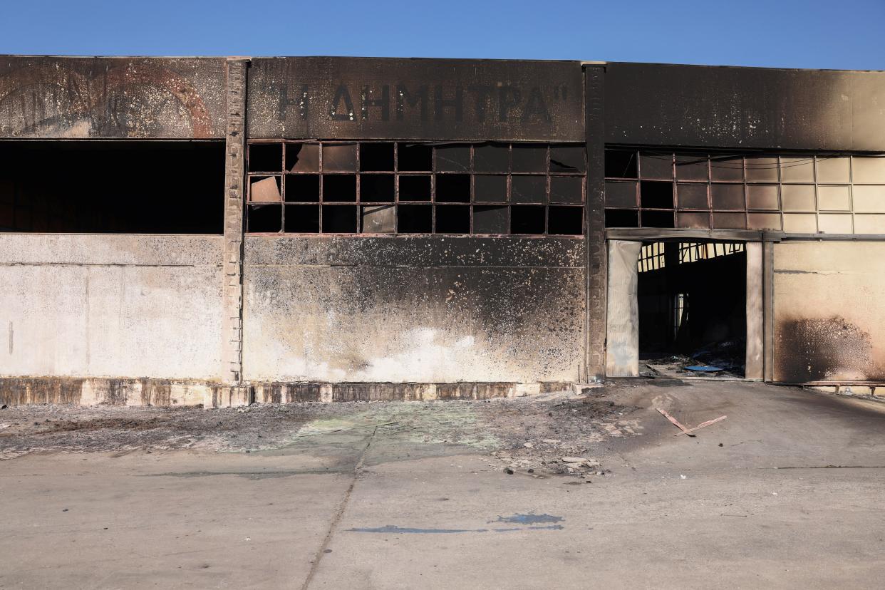 A view of the destroyed building of 