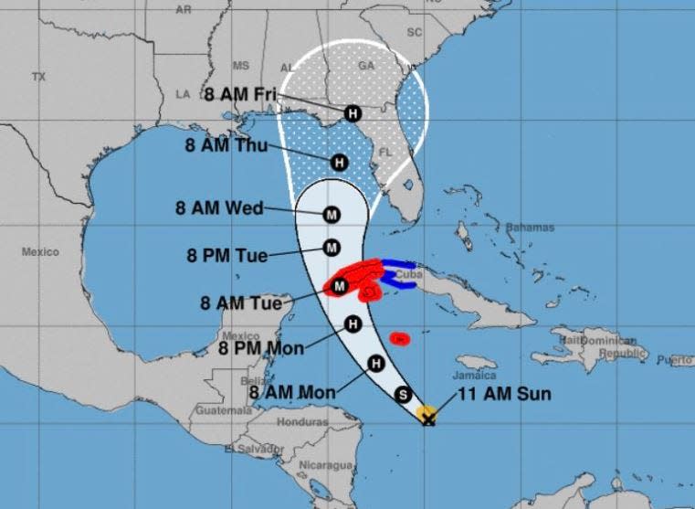 A possible route for Hurricane Ian that is expected to bring stormy conditions to Athens on Friday.
