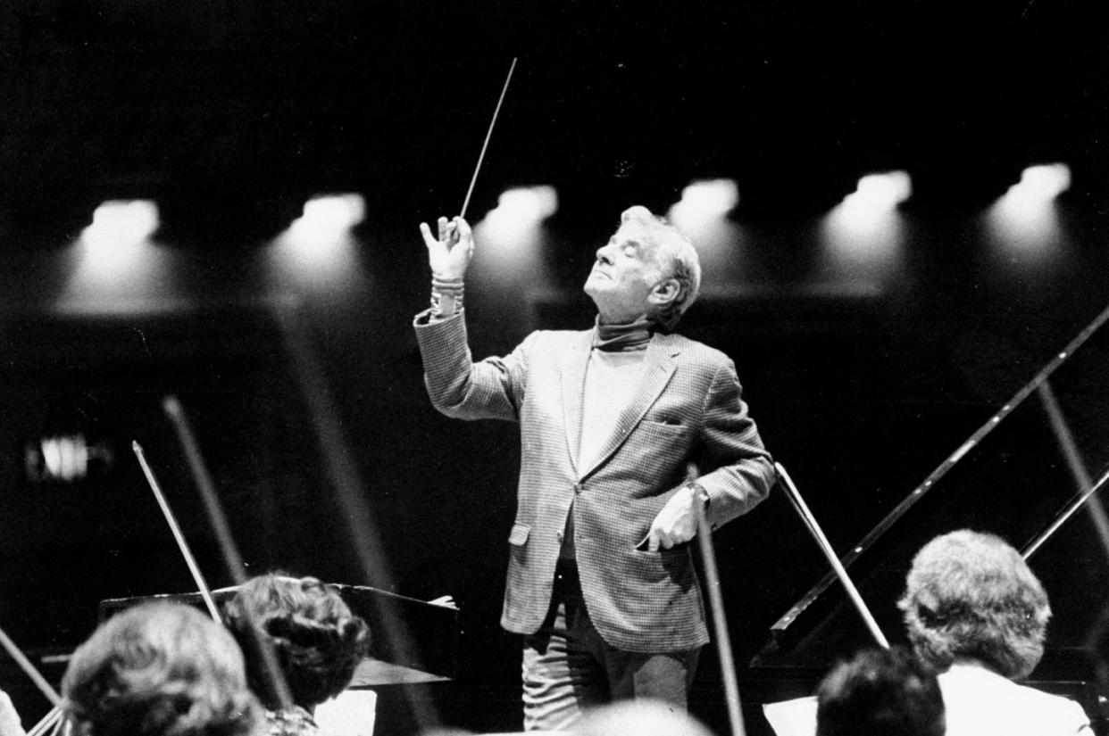 conductor leonard bernstein during rehearsal with the cincin