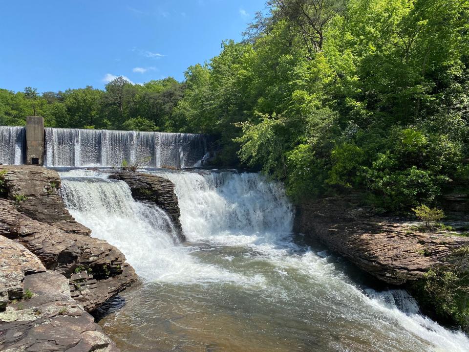 DeSoto Falls drops 107 feet and is fueled by the historic A. A. Miller Dam.