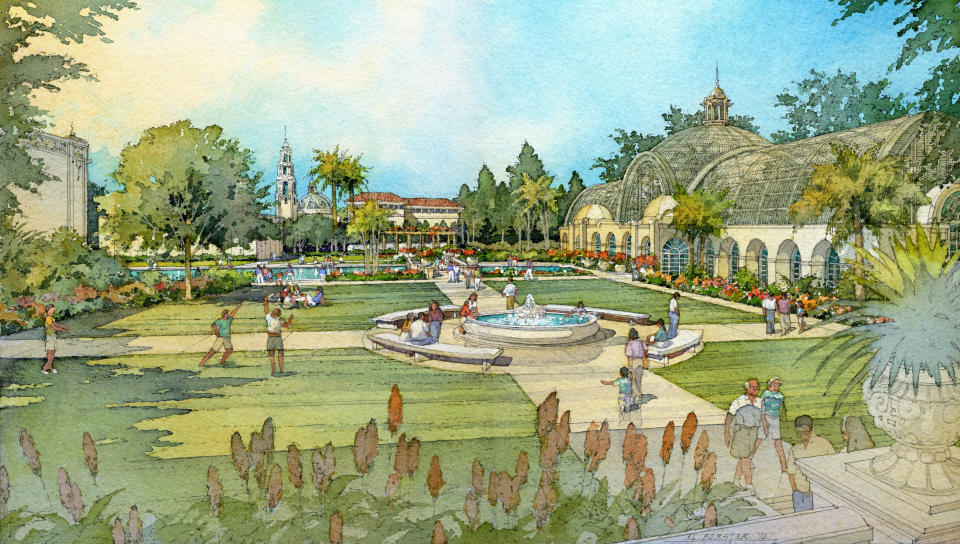 Rendering of the gardens around the Balboa Park Botanical Building after the restoration project. (Courtesy of Forever Balboa Park)