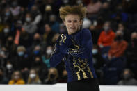 Ilia Malinin competes in the men's free skate program during the U.S. Figure Skating Championships Sunday, Jan. 9, 2022, in Nashville, Tenn. (AP Photo/Mark Zaleski)