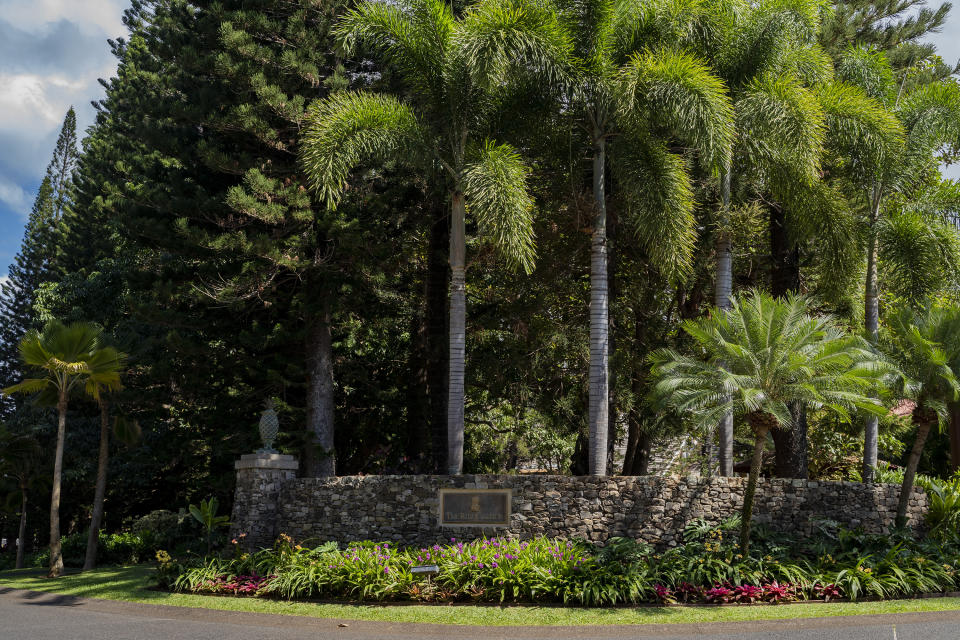 A sign for The Ritz-Carlton, Kapalua, is viewed Tuesday, Oct. 3, 2023, in Lahaina, Hawaii. The resort will re-open Sunday, Oct. 8, 2023, as the first phase for tourism returning to West Maui. (AP Photo/Mengshin Lin)