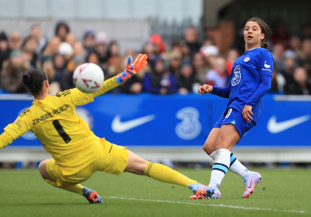 Sam Kerr scoring for Chelsea (Bradley Collyer/PA)