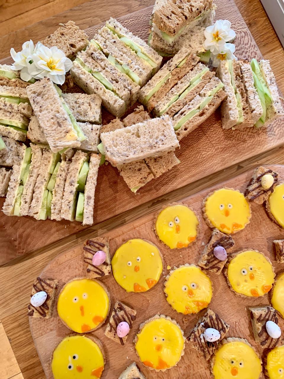 Cucumber sandwiches and baby chick biscuits for this afternoon’s tea.