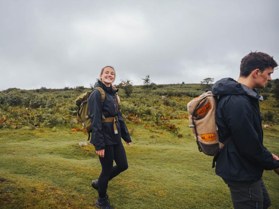 Rachel hikes in Dartmoor.