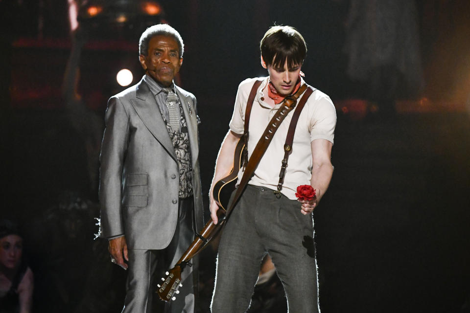 Andre De Shields , left, and Reeve Carney, of the cast of "Hadestown" perform at the 73rd annual Tony Awards at Radio City Music Hall on Sunday, June 9, 2019, in New York. (Photo by Charles Sykes/Invision/AP)