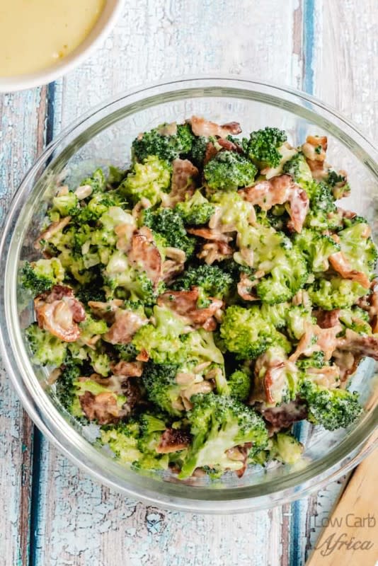 <p>Low Carb Africa</p><p>This broccoli salad with bacon and sunflower seeds is the perfect healthy lunch for spring!</p><p><strong>Get the recipe: <a href="https://lowcarbafrica.com/broccoli-salad-with-bacon-and-sunflower-seeds/" rel="nofollow noopener" target="_blank" data-ylk="slk:Broccoli Salad with Bacon and Sunflower Seeds;elm:context_link;itc:0;sec:content-canvas" class="link rapid-noclick-resp">Broccoli Salad with Bacon and Sunflower Seeds</a></strong></p>