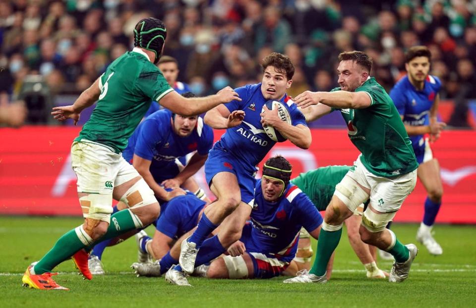 France scrum-half Antoine Dupont makes a break during the Six Nations win over Ireland in Paris. (PA Wire)