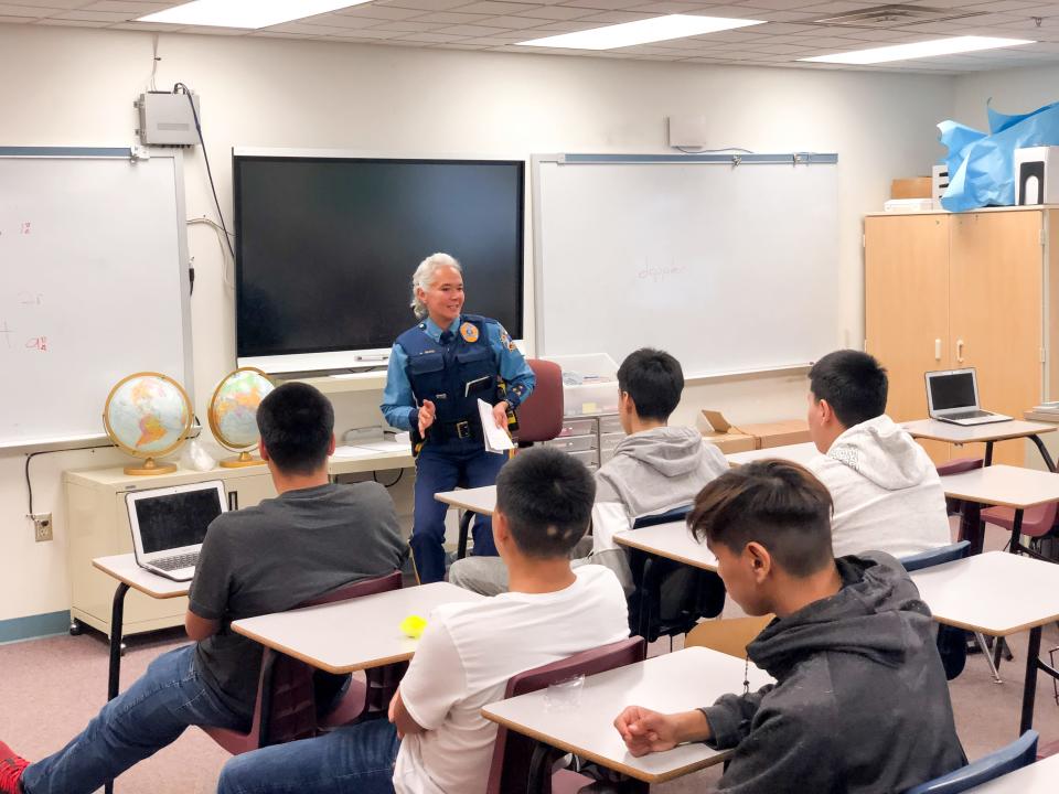 Alaska -Buckland, Alaska - Alaska State Trooper Anne Sears speaks to a classroom of high school students about domestic violence and sexual abuse in Buckland, Alaska, a native Alaskan community 90 miles south of Kotzebue. [Via MerlinFTP Drop]