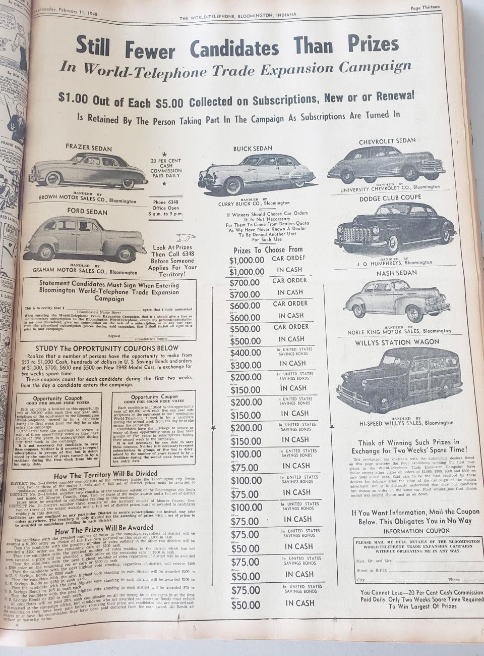 A World Telephone newspaper ad from 1948