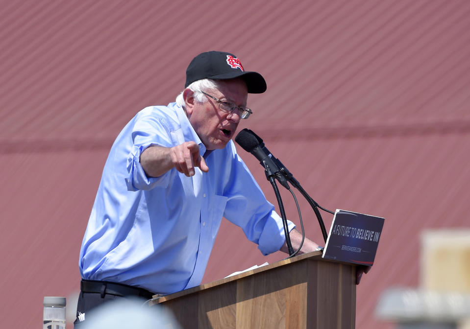 Democratic presidential candidate Bernie Sanders speaks at a campaign rally on May 28 in Santa Maria, Calif. (Photo: Mark J. Terrill/AP)