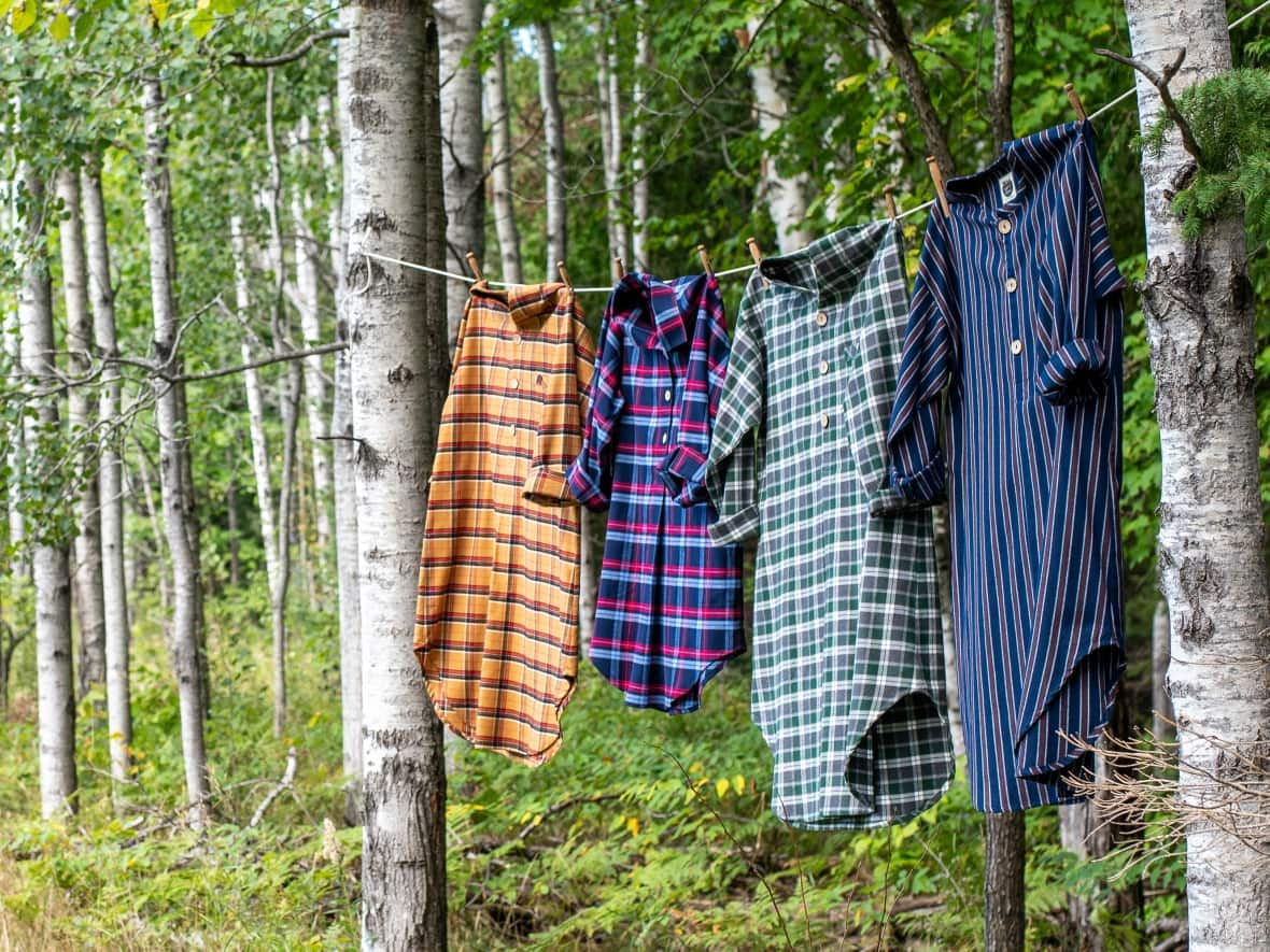 While some Christmas gifts may be stuck on a container somewhere, nightshirts made in Sault Ste. Marie, Ont., with Canadian labour are still available. (49th Apparel - image credit)