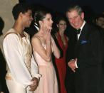 <p>Prince Charles is clearly enjoying himself as he speaks with ballet dancers Darcey Bussell and Carlos Acosta at the Royal Opera House in 2004.</p>