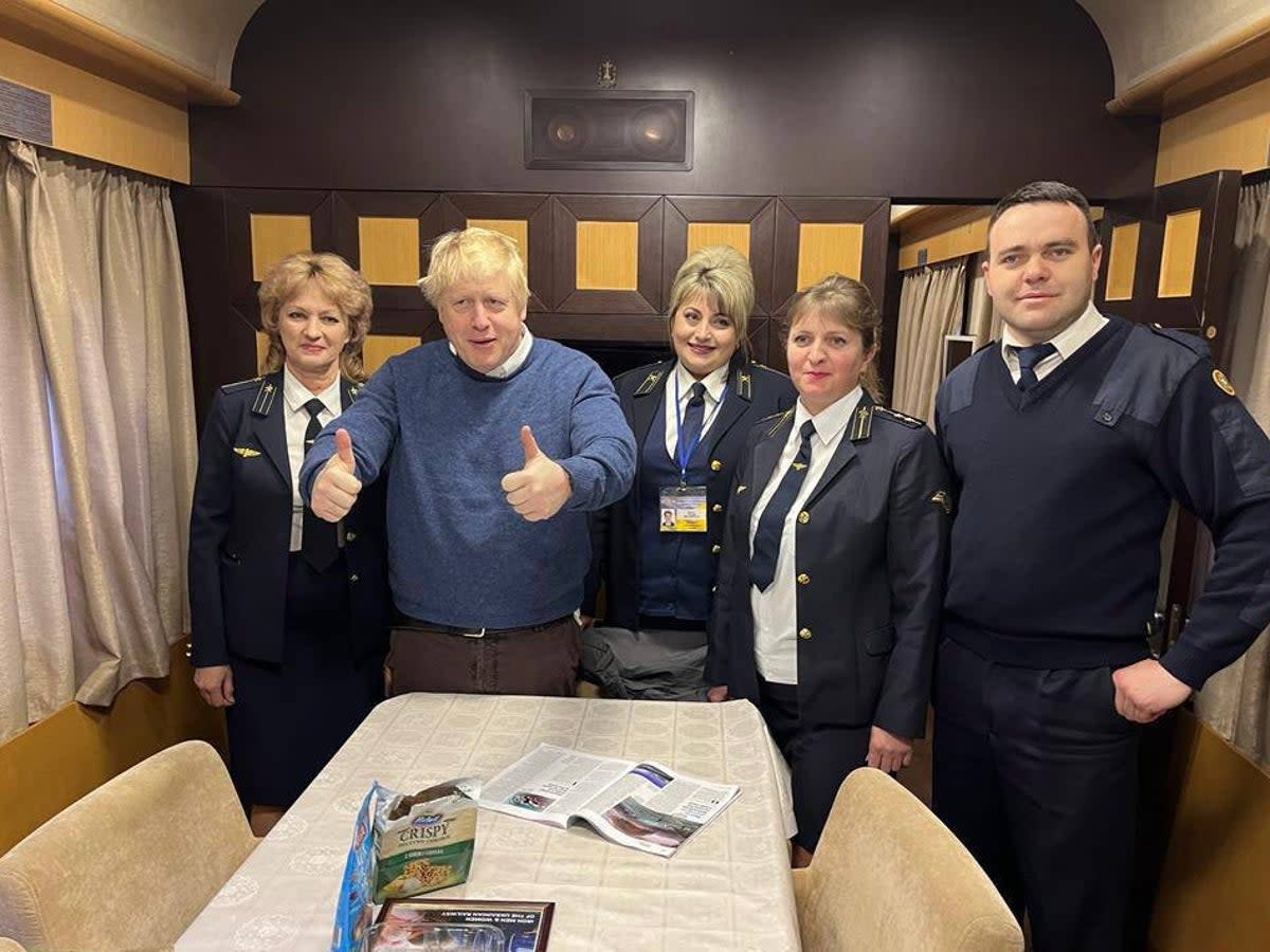 Boris Johnson on a train from Poland to Ukraine (Ukrainian Railways/Telegram)