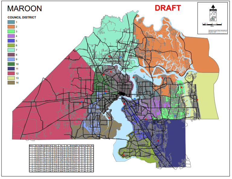 The Jacksonville City Council's special redistricting committee voted 7-0 on Nov. 3, 2022 to advance the "maroon map" to the full City Council.