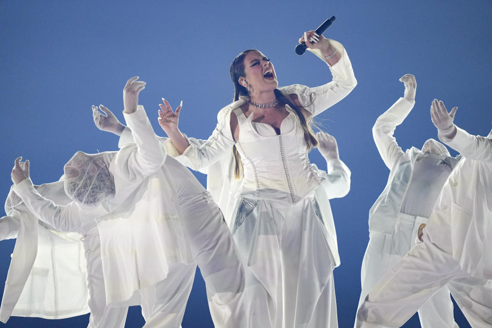 iolanda of Portugal perform the song Grito during the first semi-final at the Eurovision Song Contest in Malmo, Sweden, Tuesday, May 7, 2024. (AP Photo/Martin Meissner)