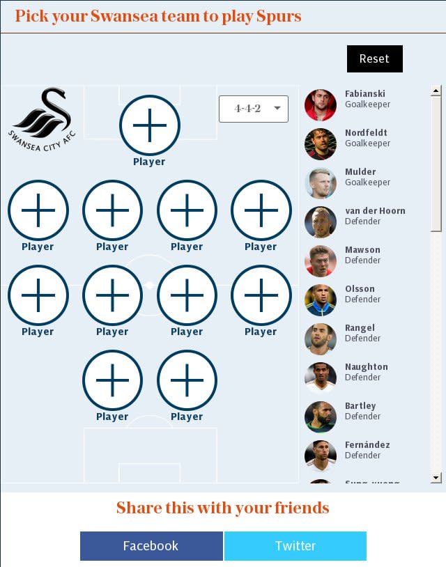 Pick your Swansea team to play Spurs