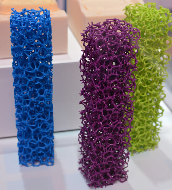 3D-printed experimental materials displayed by Ford include foams that mimic biological structures.