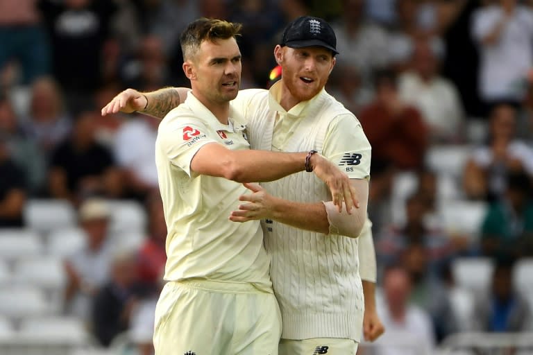 England's James Anderson (L) is on the verge of Test cricket history