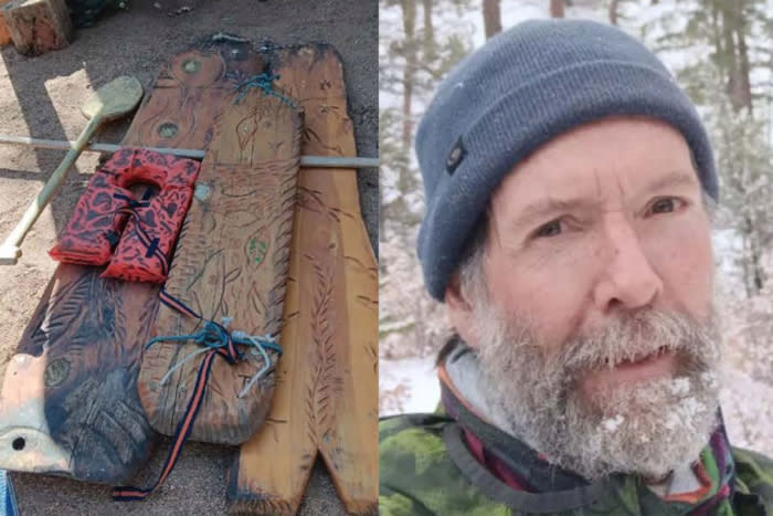 Thomas Robinson, right, and his homemade raft; (photos/NPS)