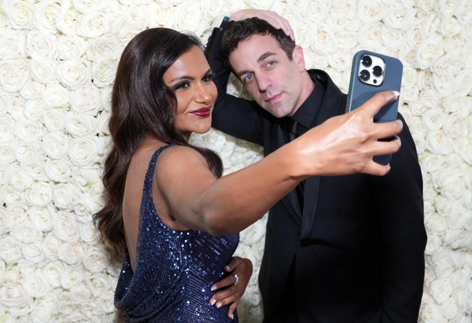 Mindy Kaling and B.J. Novak at the Academy Museum of Motion Pictures. (Kevin Mazur / Getty Images)