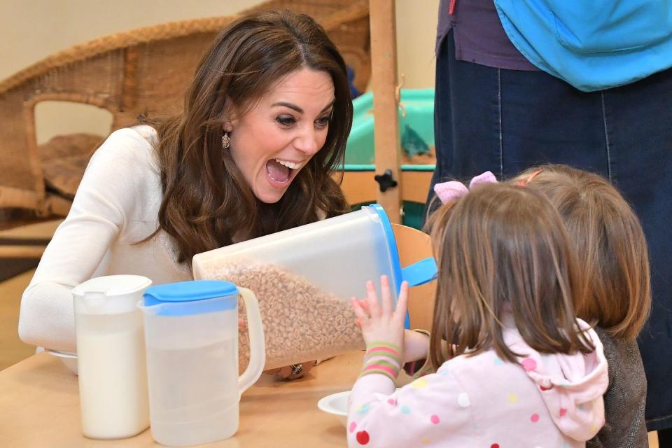 The royal looks excited about breakfast