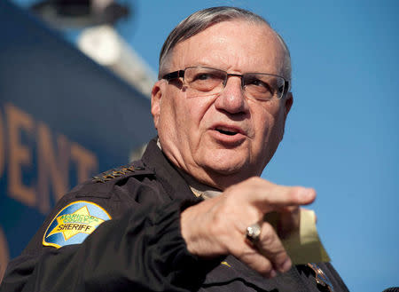 FILE PHOTO: Maricopa County Sheriff Joe Arpaio announces newly launched program aimed at providing security around schools in Anthem, Arizona, U.S. January 9, 2013. REUTERS/Laura Segall/File Photo