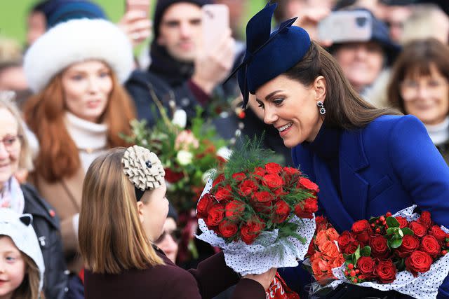 <p>Stephen Pond/Getty</p> Mia Tindall and Kate Middleton at Christmas 2023